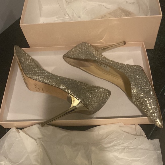 Jimmy Choo glitter fabric champagne pumps with gorgeous mirror heel - Picture 9 of 13